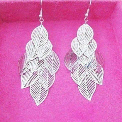 Feshionn IOBI Earrings Silver Dangling Leaf Chandelier Earrings in Gold or Silver