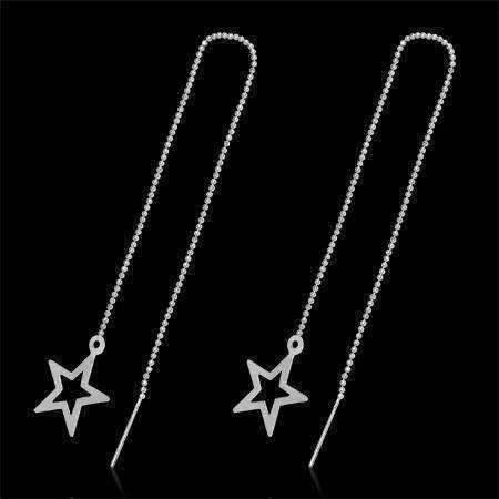 Feshionn IOBI Earrings Silver Edgy Bold Star Outline Silver Thread Earrings