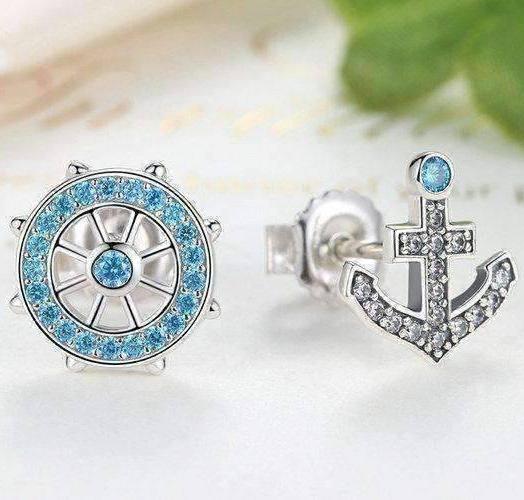 Feshionn IOBI Earrings Silver Nautical Adventure Blue Topaz Irregular Sterling Silver Stud Earrings