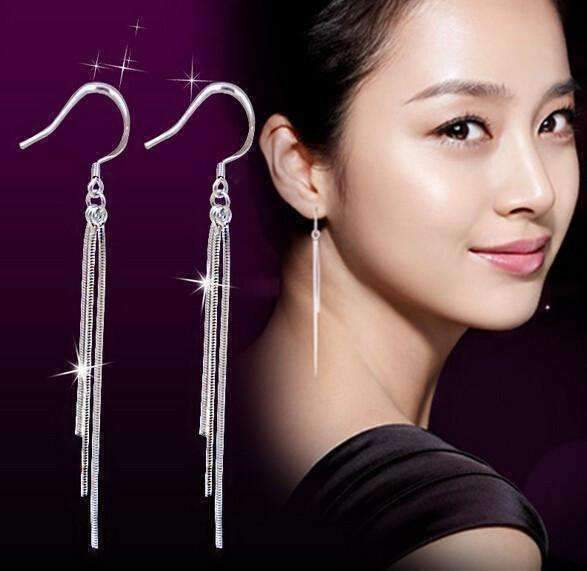 Feshionn IOBI Earrings Silver ON SALE - Triple Tassel Dangling Silver Snake Chain Earrings