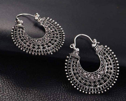 Feshionn IOBI Earrings Silver Patina Patina Silver Crescent Hoop Earrings