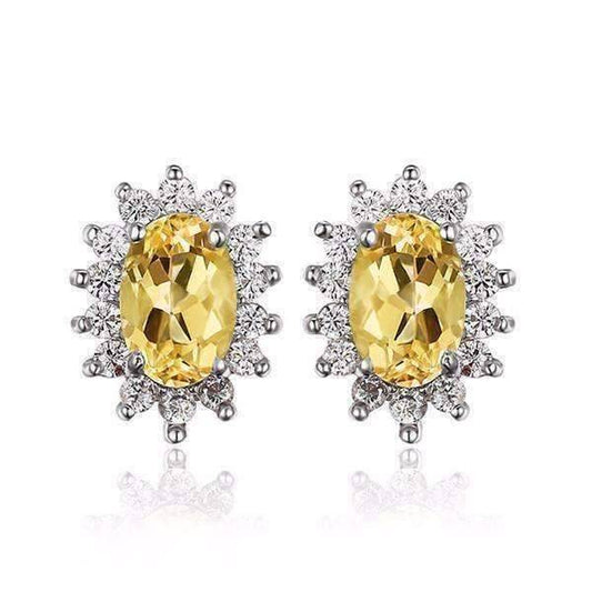 Feshionn IOBI Earrings Spanish Gold Halo 1CTW Genuine Citrine IOBI Precious Gems Earrings