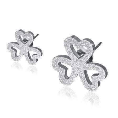 Feshionn IOBI Earrings Stainless Steel Lucky Charm Sandblasted Stainless Steel Shamrock Stud Earrings