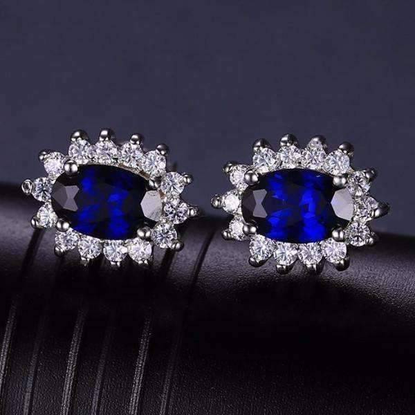 Feshionn IOBI Earrings Swiss Blue Oval Cut 1CTW Simulated Sapphire IOBI Precious Gems Halo Earrings