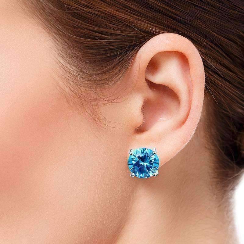 Feshionn IOBI Earrings Tahitian Blue 5.9CT Round Blue Topaz IOBI Precious Gems Stud Earrings