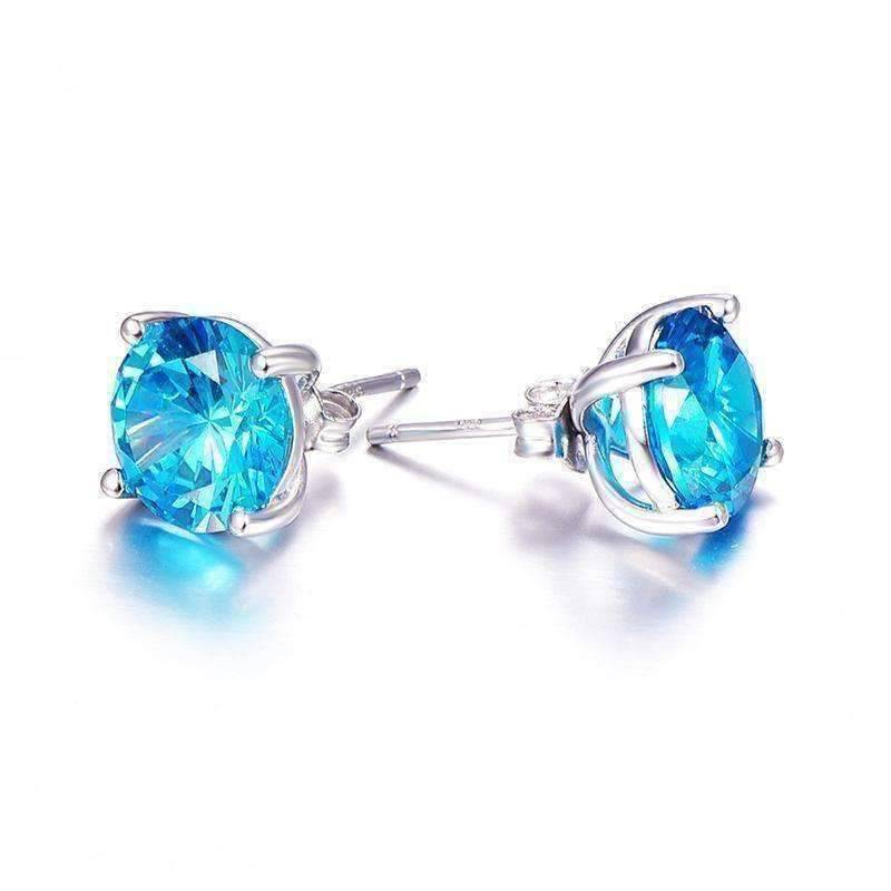 Feshionn IOBI Earrings Tahitian Blue 5.9CT Round Blue Topaz IOBI Precious Gems Stud Earrings