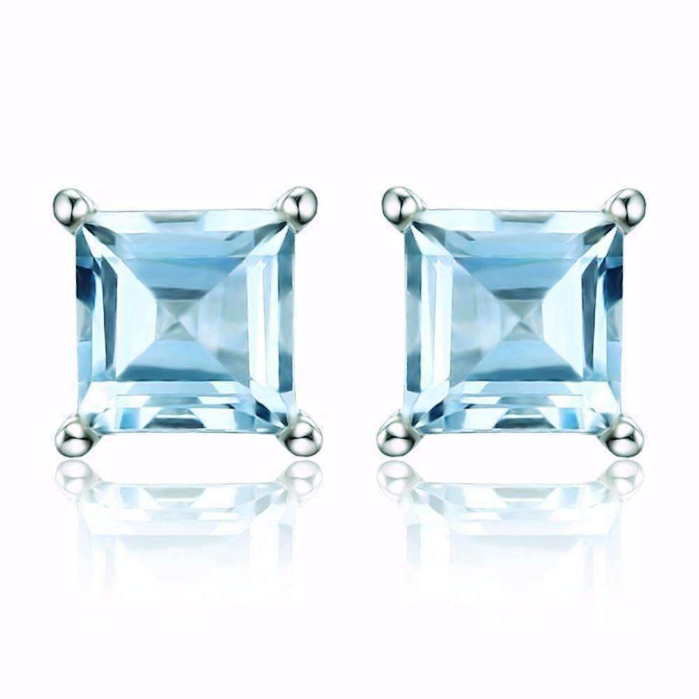 Feshionn IOBI Earrings Topaz Princess Earrings Ice Blue Genuine Topaz Princess Cut 0.7 CT IOBI Precious Gems Stud Earrings