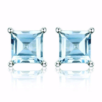 Feshionn IOBI Earrings Topaz Princess Earrings Ice Blue Genuine Topaz Princess Cut 0.7 CT IOBI Precious Gems Stud Earrings