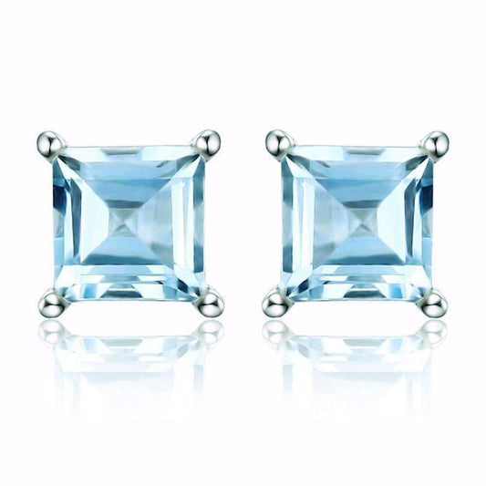 Feshionn IOBI Earrings Topaz Princess Earrings Ice Blue Genuine Topaz Princess Cut 0.7 CT IOBI Precious Gems Stud Earrings