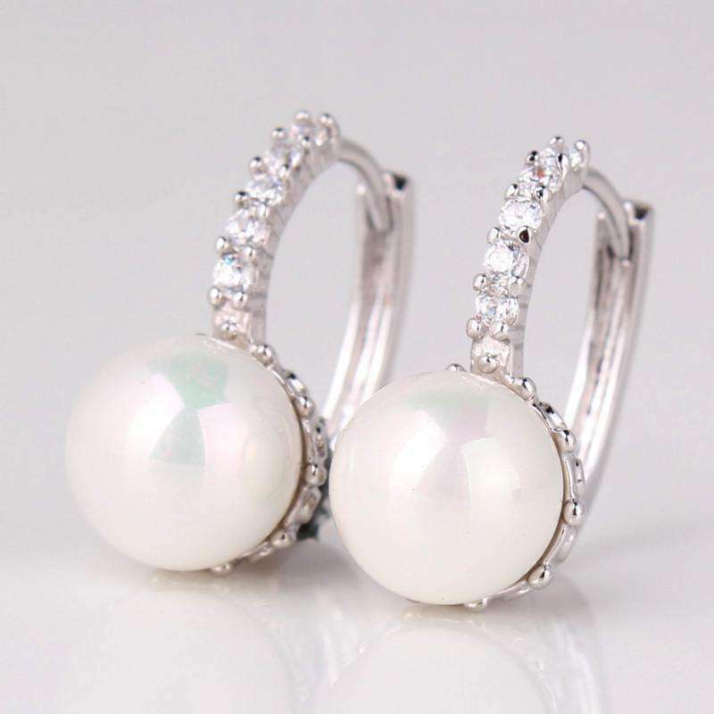 Feshionn IOBI Earrings White Gold ON SALE - Pearl Bead Solitaire Hoop Earrings