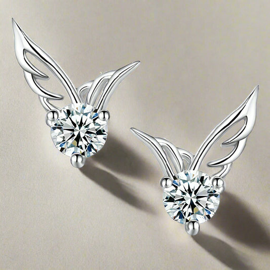 Feshionn IOBI Earrings White Gold Tiny Wings Austrian Crystal Stud Earrings