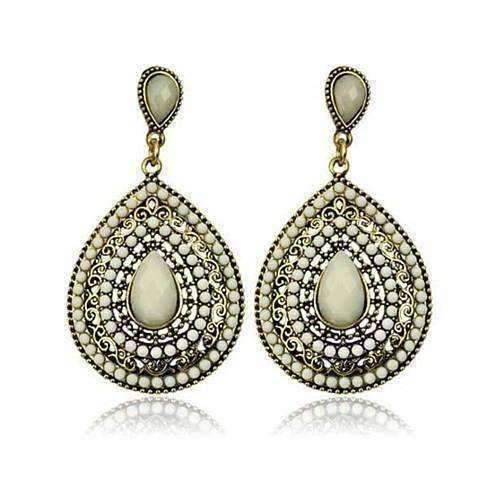 Feshionn IOBI Earrings White ON SALE - Beaded Filigree Drop Earrings in Creamy White