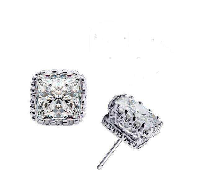 Feshionn IOBI Earrings White Sapphire on Platinum Plated Royal Princess 7mm Cut Simulated White Or Pink Sapphire Stud Earrings