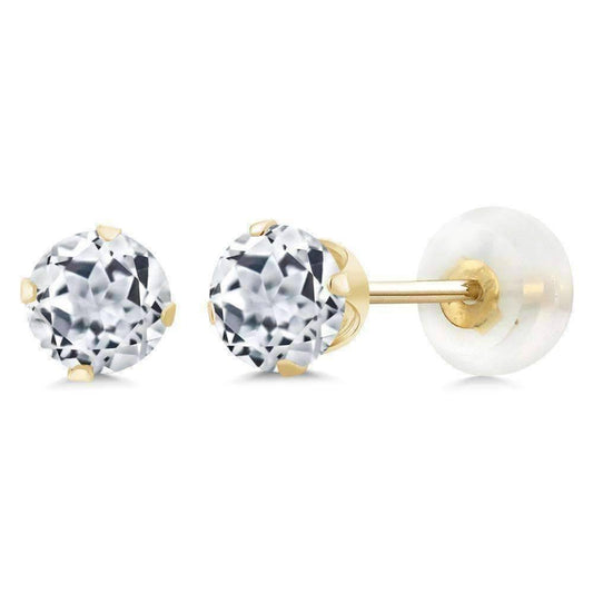 Feshionn IOBI Earrings White Topaz 1.20CTW Genuine White Topaz IOBI Precious Gems Stud Earrings