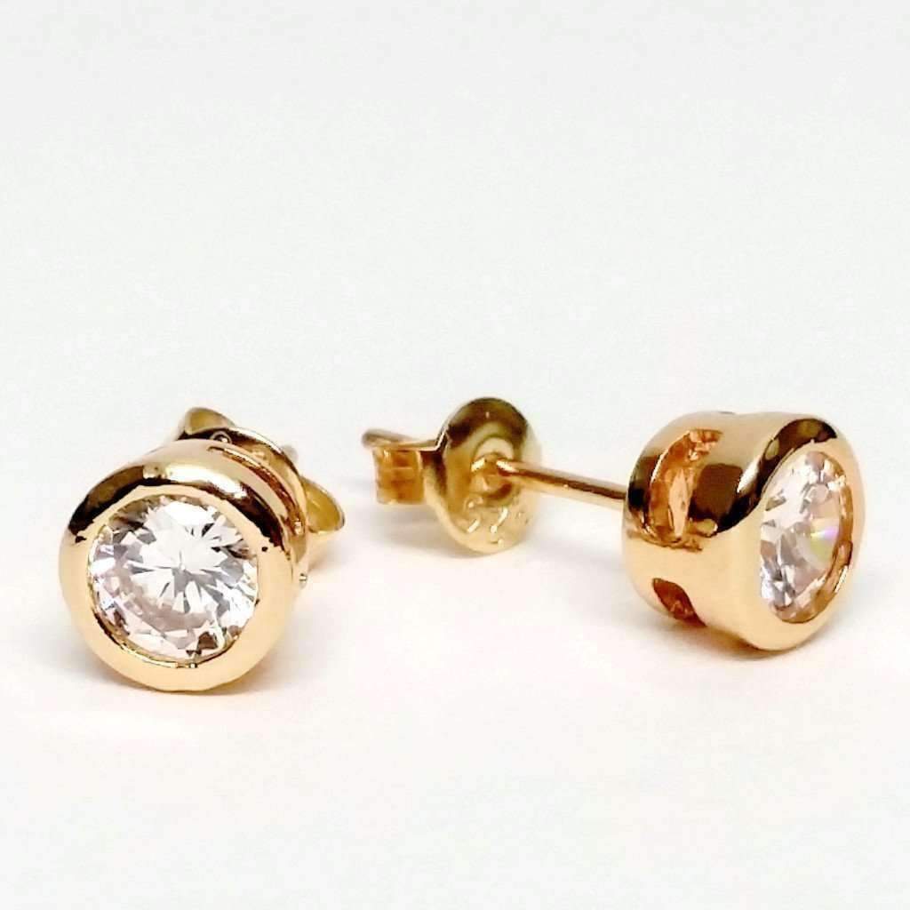 Feshionn IOBI Earrings Yellow Gold 5mm ON SALE - Bezel IOBI Crystals Stud Earrings