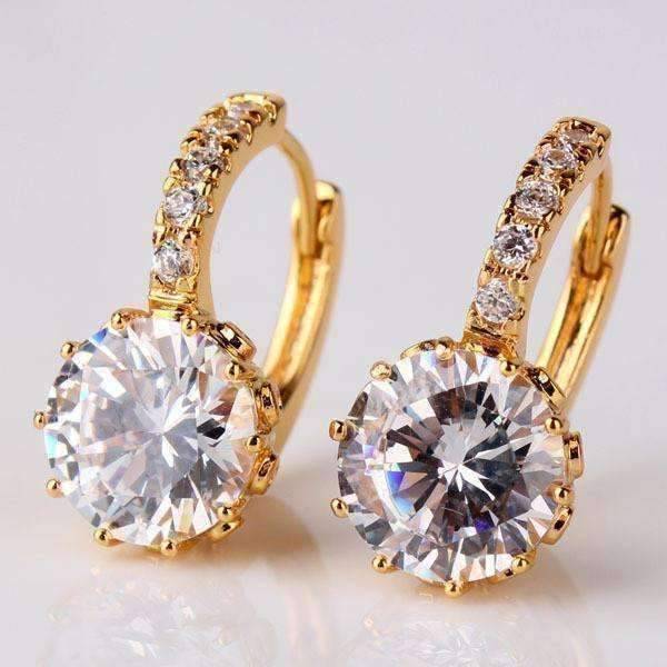 Feshionn IOBI Earrings Yellow Gold Diamond CZ Solitaire Hoop Earrings In White Or Yellow Gold