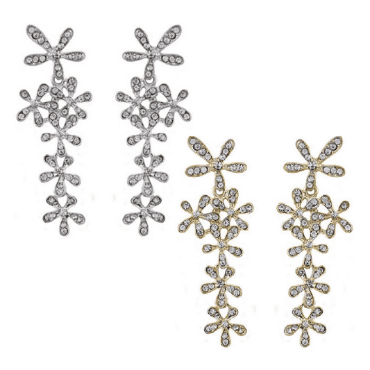 Feshionn IOBI Earrings Yellow Gold Flower Crystal Drop Chandelier Earrings in Yellow or White Gold