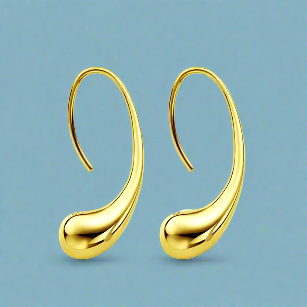 Feshionn IOBI Earrings Yellow Gold ON SALE - Chic Tear Drop Silver or Gold Hook Earrings