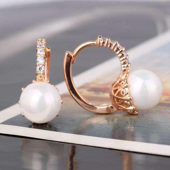 Feshionn IOBI Earrings Yellow Gold ON SALE - Pearl Bead Solitaire Hoop Earrings