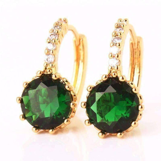 Feshionn IOBI Earrings Yellow Gold plated Amazon Green CZ Solitaire White Or Yellow Gold Hoop Earrings