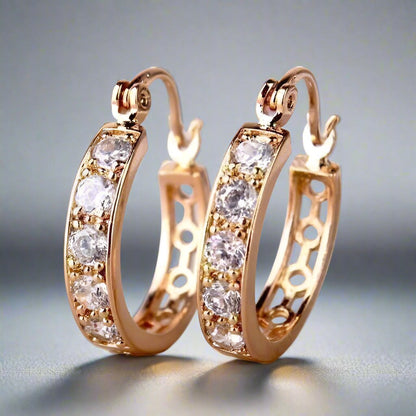 Feshionn IOBI Earrings Yellow Gold plated ON SALE - Channel Set CZ and Filigree Hoop Earrings