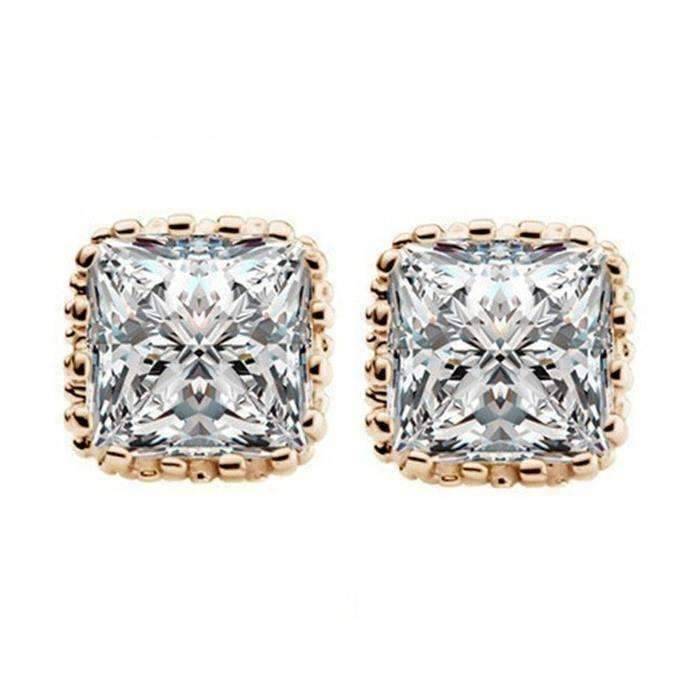 Feshionn IOBI Earrings Yellow Gold Plated Royal Princess 7mm Cut Simulated White Or Pink Sapphire Stud Earrings