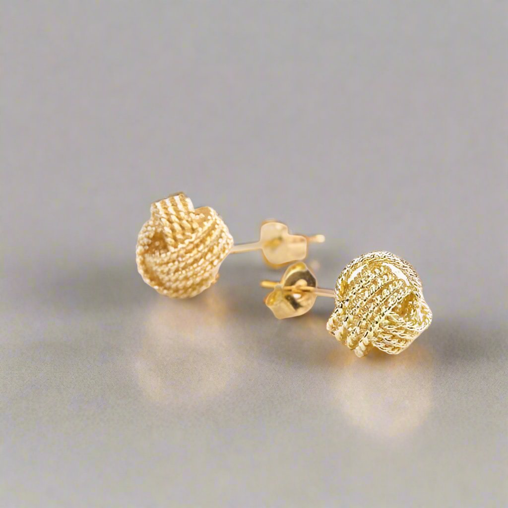 Feshionn IOBI Earrings Yellow Gold Sterling Silver Love Knot Stud Earrings