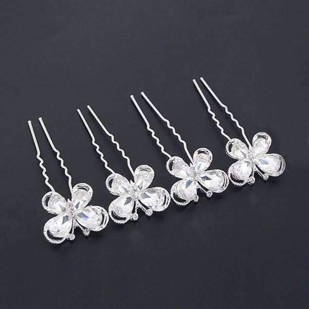 Feshionn IOBI Hair Jewelry Crystal Wings Silver Plated Butterfly Hair Pins