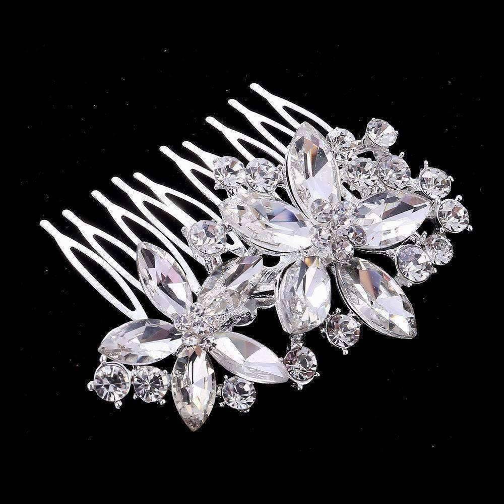 Feshionn IOBI Hair Jewelry Pretty Petals Crystal Flowers Silver Plated Hair Comb