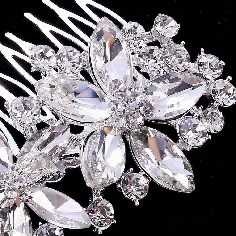 Feshionn IOBI Hair Jewelry Pretty Petals Crystal Flowers Silver Plated Hair Comb