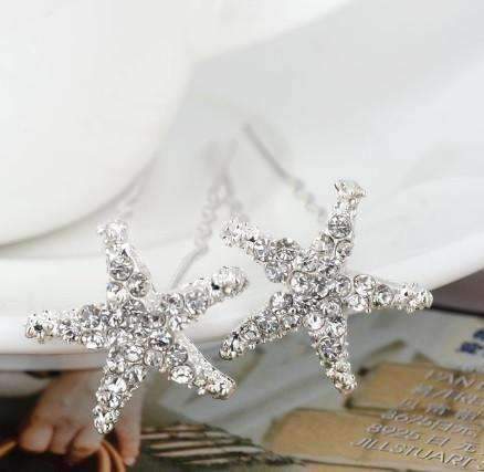 Feshionn IOBI Hair Jewelry Small Crystal Encrusted Starfish Silver Plated Hair Pins