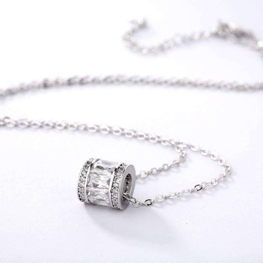 Feshionn IOBI Necklaces Baguette and Pavé CZ Sterling Silver Barrel Necklace