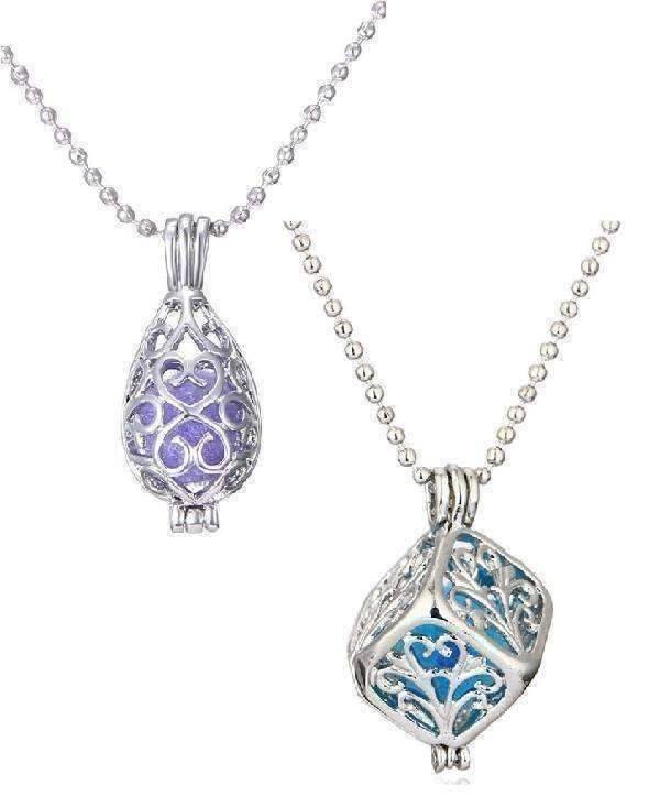 Feshionn IOBI Necklaces Cube / Platinum Plated Filigree Aromatherapy Scent Diffuser Locket Necklace