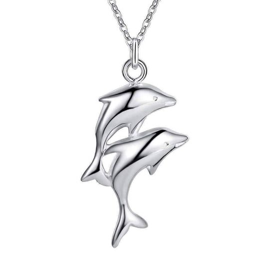 Feshionn IOBI Necklaces Double Dolphin Sterling Silver Necklace