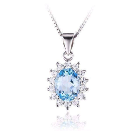 Feshionn IOBI Necklaces French Blue Pendant French Blue Halo 2.5CT Genuine Topaz IOBI Precious Gems Pendant