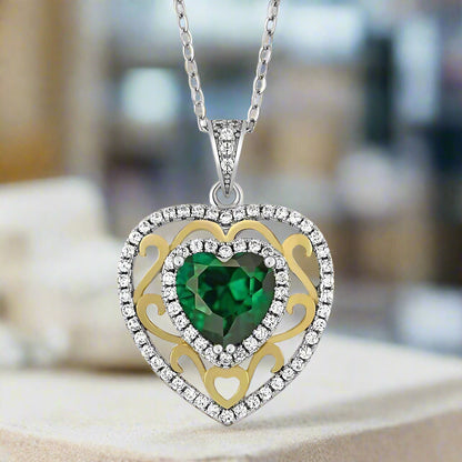 Feshionn IOBI Necklaces Heart Pendant ON SALE - Romance Green Nano Emerald Heart IOBI Precious Gems Pendant Necklace