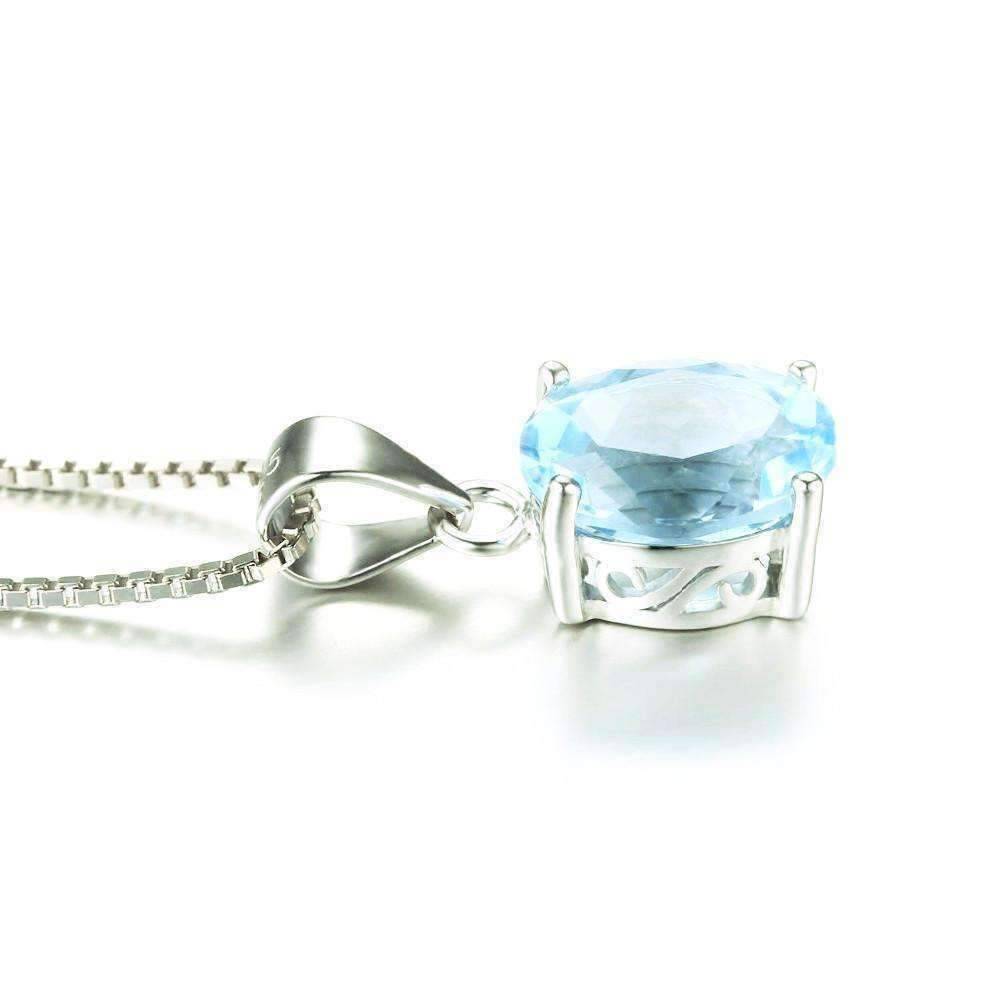 Feshionn IOBI Necklaces Ice Blue Genuine Topaz Oval Cut 2CT IOBI Precious Gems Pendant Necklace