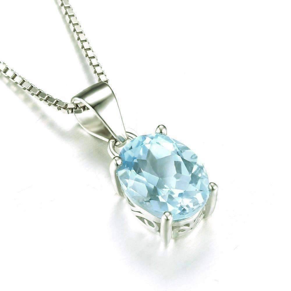 Feshionn IOBI Necklaces Ice Blue Genuine Topaz Oval Cut 2CT IOBI Precious Gems Pendant Necklace