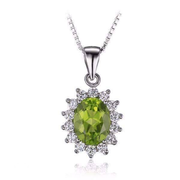 Feshionn IOBI Necklaces Milan Green Halo Oval Cut 2.5CT Genuine Peridot IOBI Precious Gems Pendant