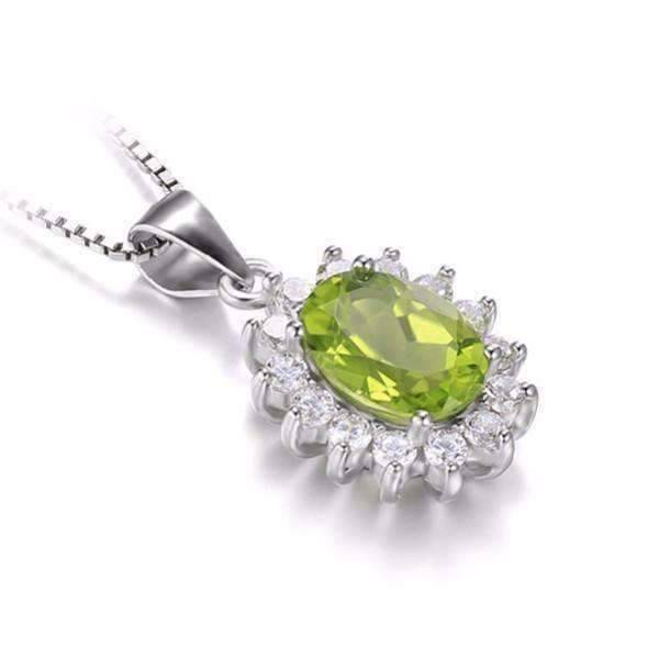 Feshionn IOBI Necklaces Milan Green Halo Oval Cut 2.5CT Genuine Peridot IOBI Precious Gems Pendant