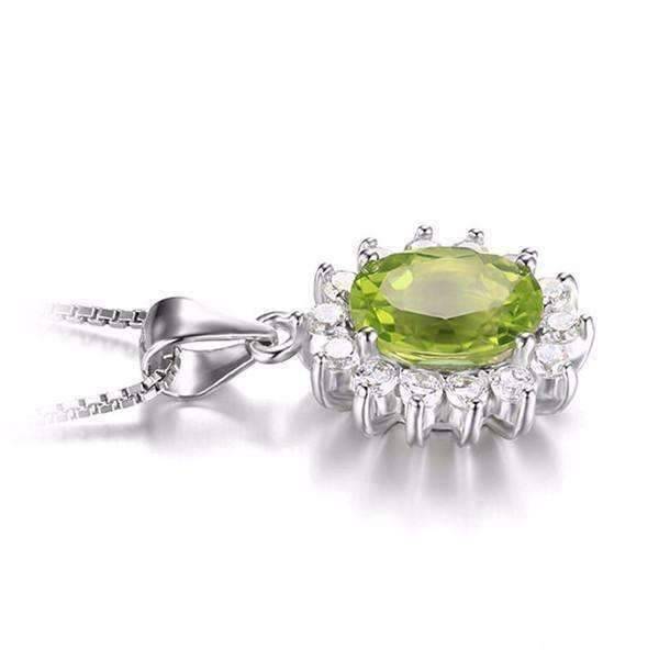 Feshionn IOBI Necklaces Milan Green Halo Oval Cut 2.5CT Genuine Peridot IOBI Precious Gems Pendant