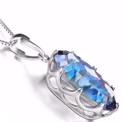 Feshionn IOBI Necklaces Mystic Blue Rainbow Fire 11.8CT Oval IOBI Precious Gems Pendant Necklace