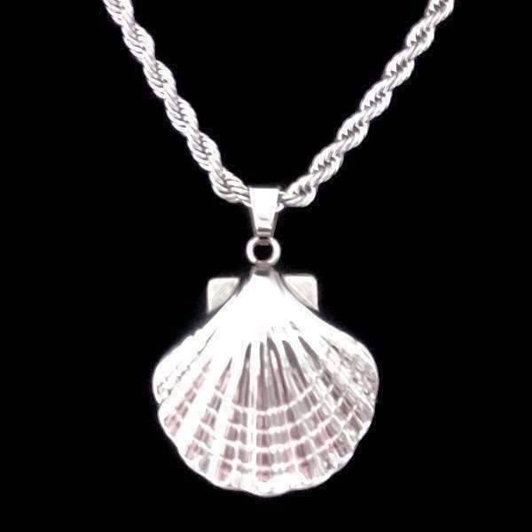 Feshionn IOBI Necklaces Oceanside Stainless Steel Puffed Clam Shell Pendant Necklace