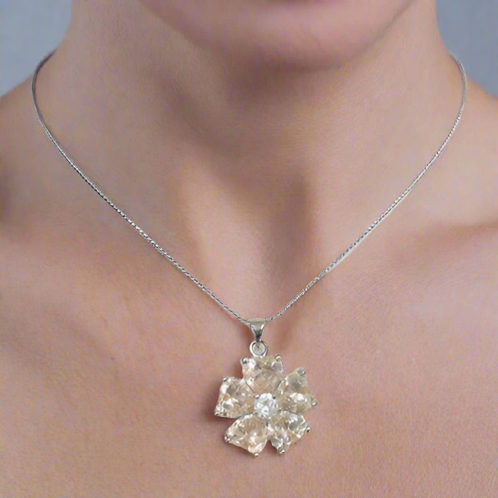 Feshionn IOBI Necklaces ON SALE - "Buttercup" Cubic Zirconia Flower Pendant Necklace