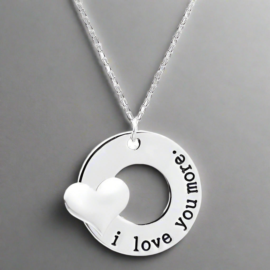 Feshionn IOBI Necklaces ON SALE - "I Love You More" 3D Heart Stamped Charm Necklace