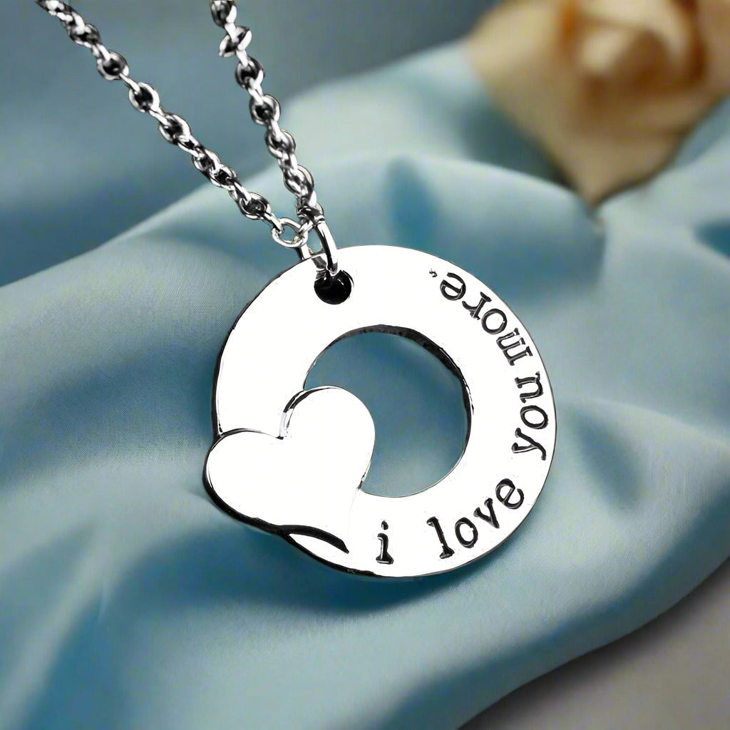 Feshionn IOBI Necklaces ON SALE - "I Love You More" 3D Heart Stamped Charm Necklace