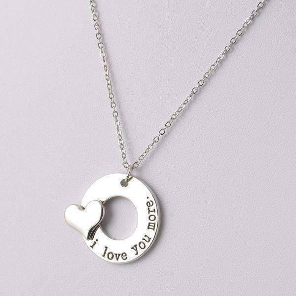 Feshionn IOBI Necklaces ON SALE - "I Love You More" 3D Heart Stamped Charm Necklace