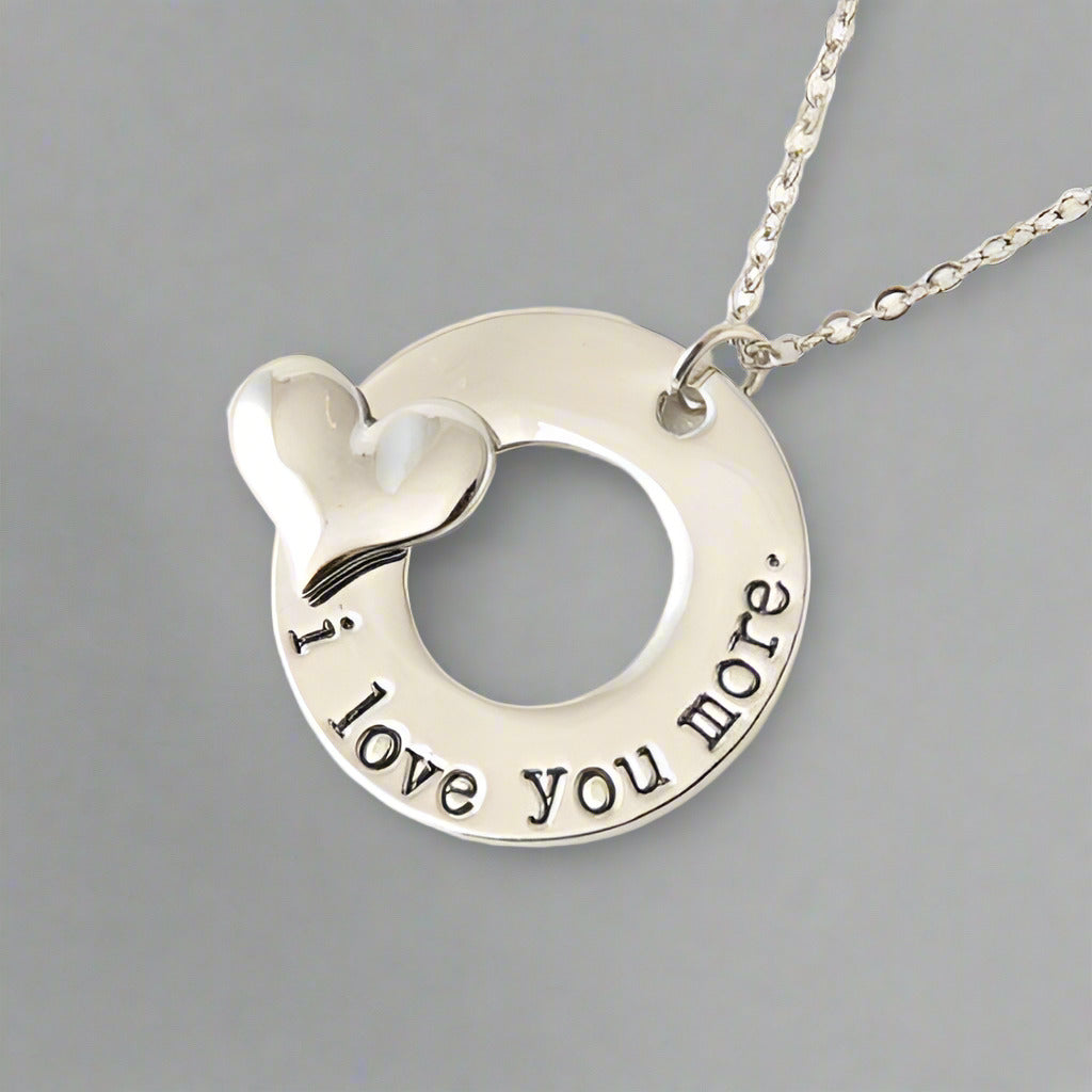 Feshionn IOBI Necklaces ON SALE - "I Love You More" 3D Heart Stamped Charm Necklace