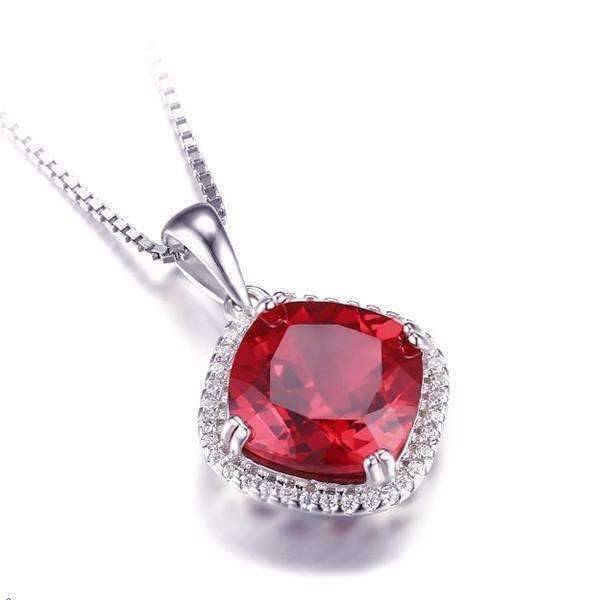 Feshionn IOBI Necklaces Passion Rubellite Cushion Cut 6.8CTW IOBI Precious Gems Halo Pendant Necklace