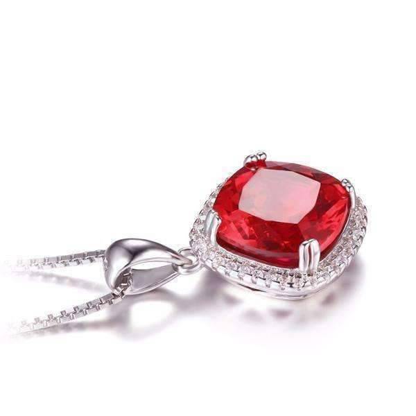 Feshionn IOBI Necklaces Passion Rubellite Cushion Cut 6.8CTW IOBI Precious Gems Halo Pendant Necklace